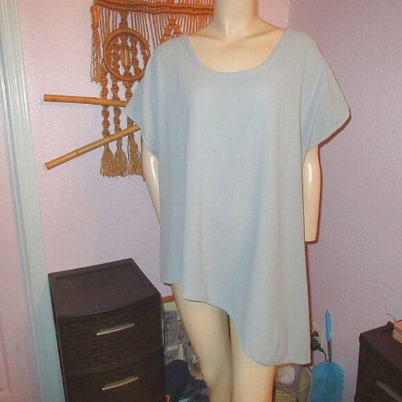 Oh My Gauze Tunic Top Size XXL 3 Short Sleeves Asymmetrical Coastal Beachy Boho - Picture 1 of 10